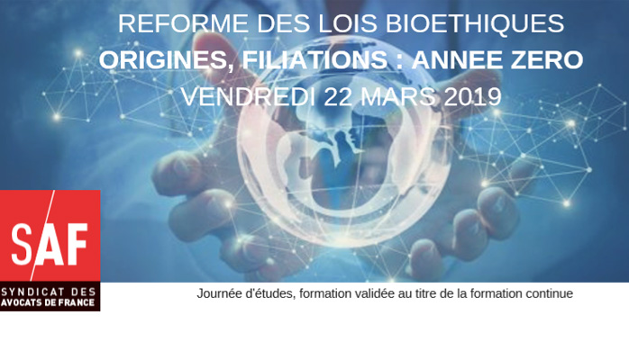 J'interviendrai le 22 mars prochain au colloque organisé par le SAF "Réforme des lois bioethiques origines, filiations : année zéro"